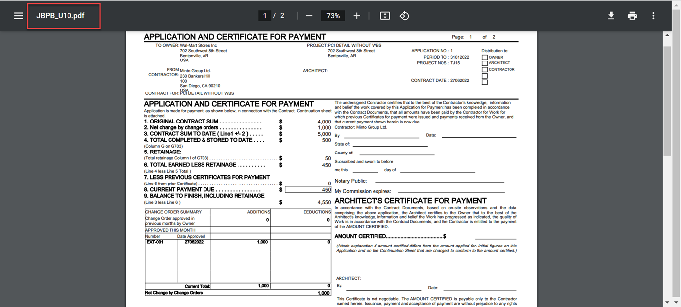 Sample of the JBPB_U10 invoice