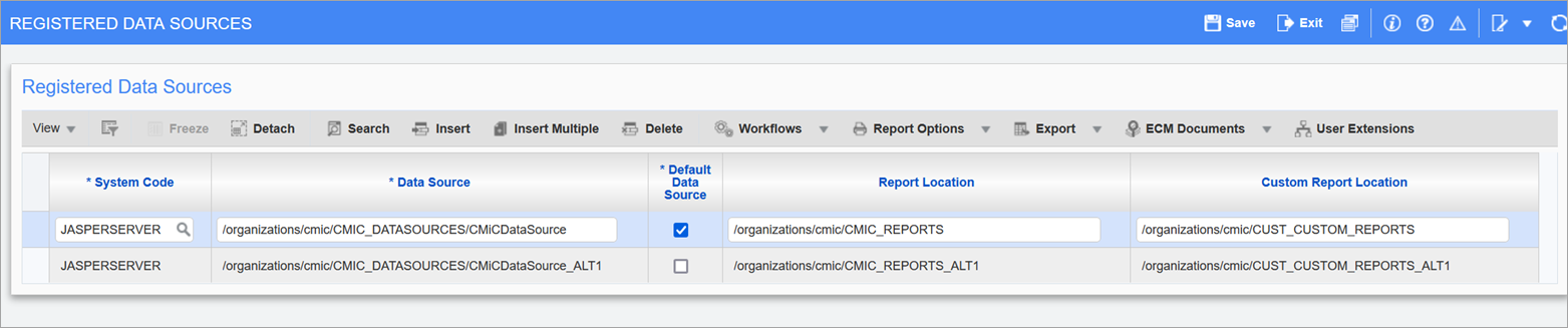 Sample of the Registered Data Sources screen