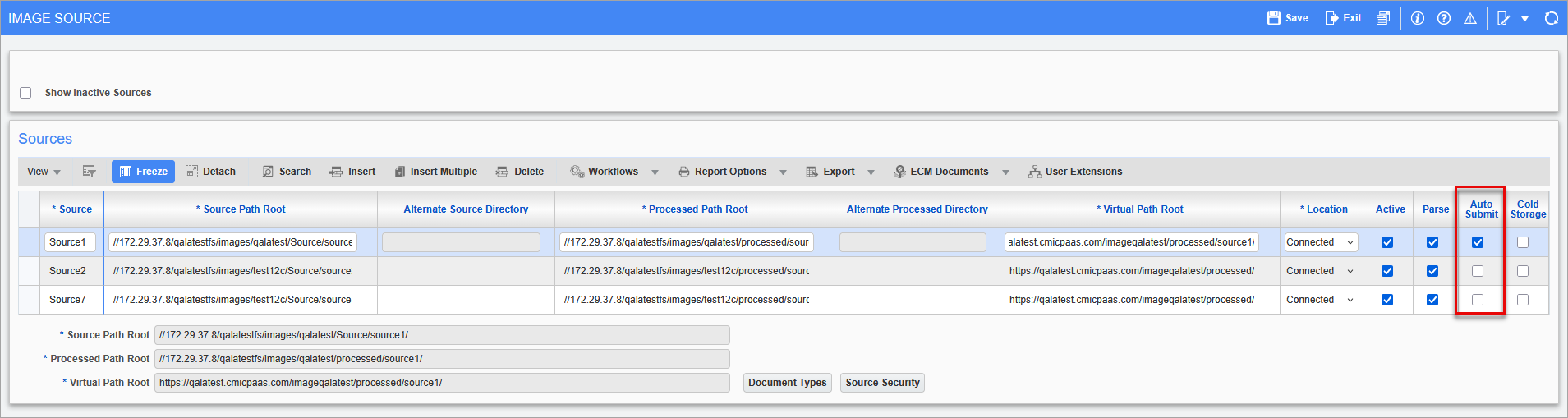 Screenshot of the Auto Submit checkbox on the Image Source screen