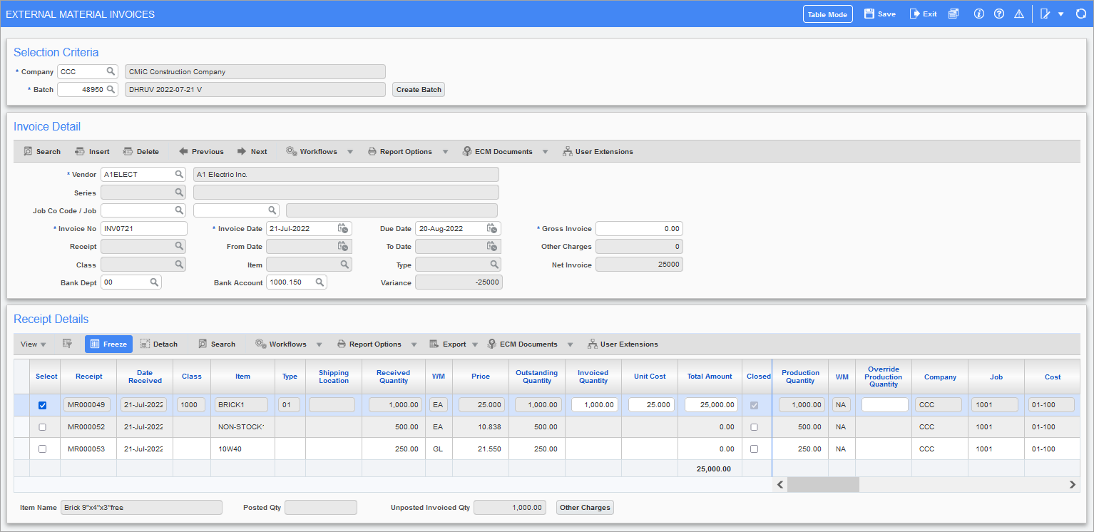 External Invoice Entry