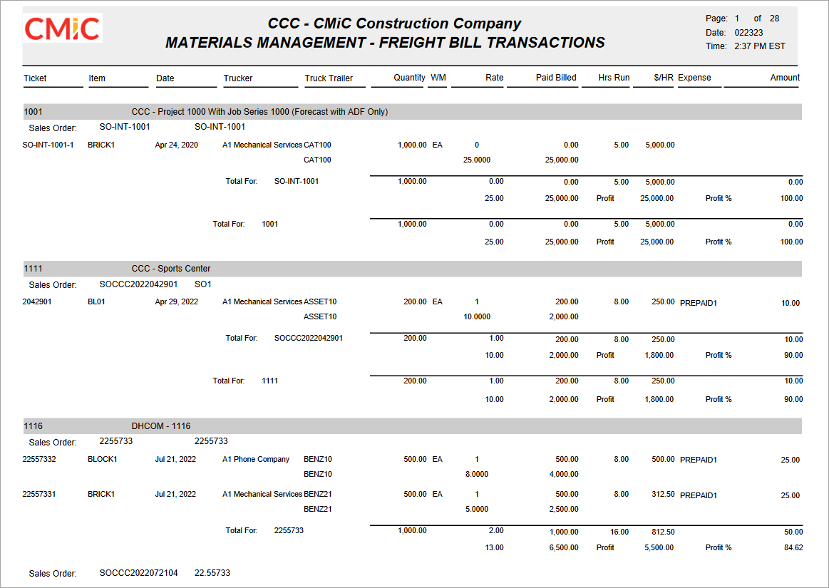 Freight Bill Transactions