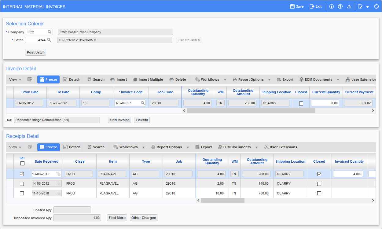 Internal Invoice Entry