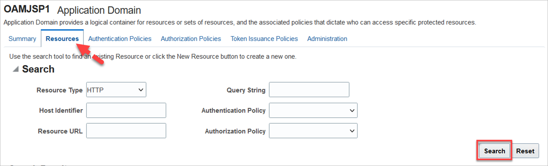 Screenshot of Application Domain Resources tab