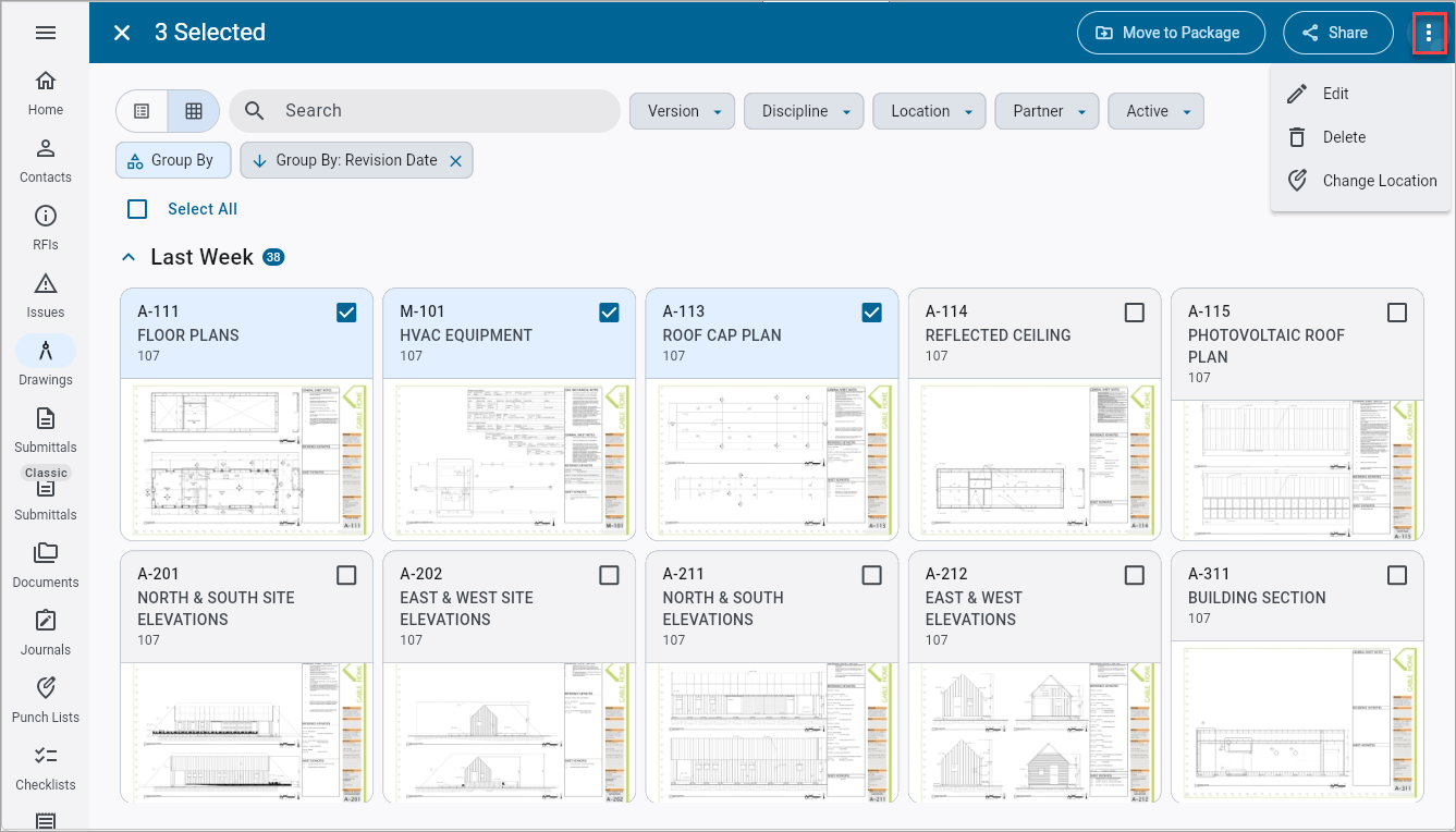 Screenshot of Drawings with multiple records selected.