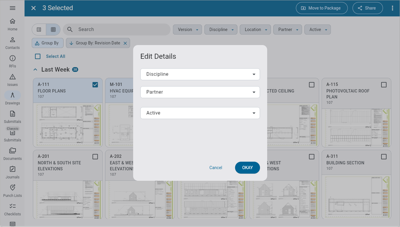 Screenshot of Drawings with Edit Details pop-up.