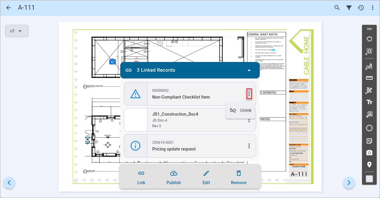 Screenshot of Annotation toolbar expanded and Unlink option.