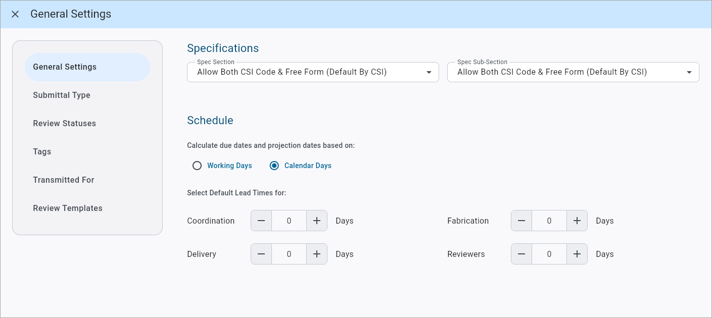 Screenshot of General Settings.