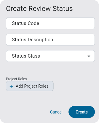 Screenshot of Create Review Status pop-up.