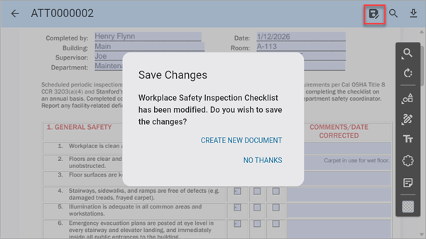 Screenshot of Save Changes pop-up.