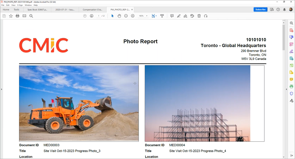 Screenshot of Construct PM Photo Report.