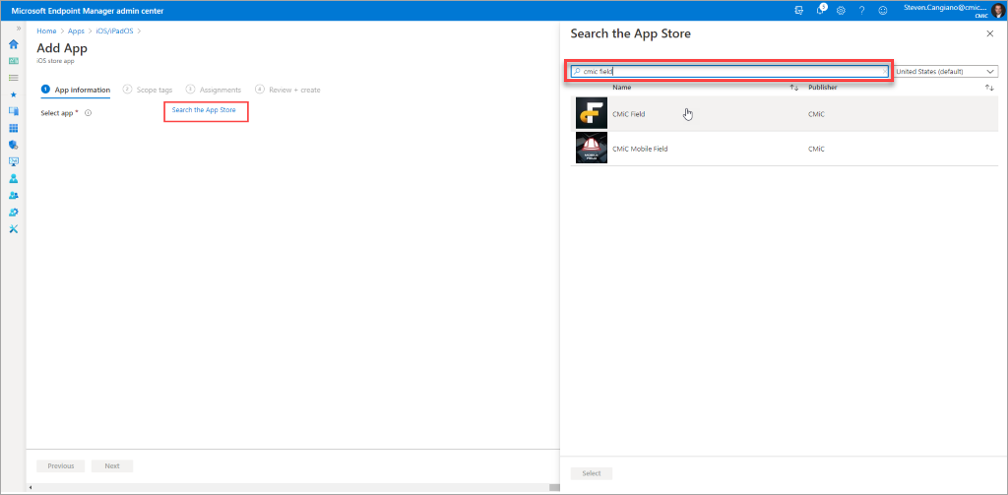 Screenshot of  Microsoft Endpoint Manager search feature in iOS App store