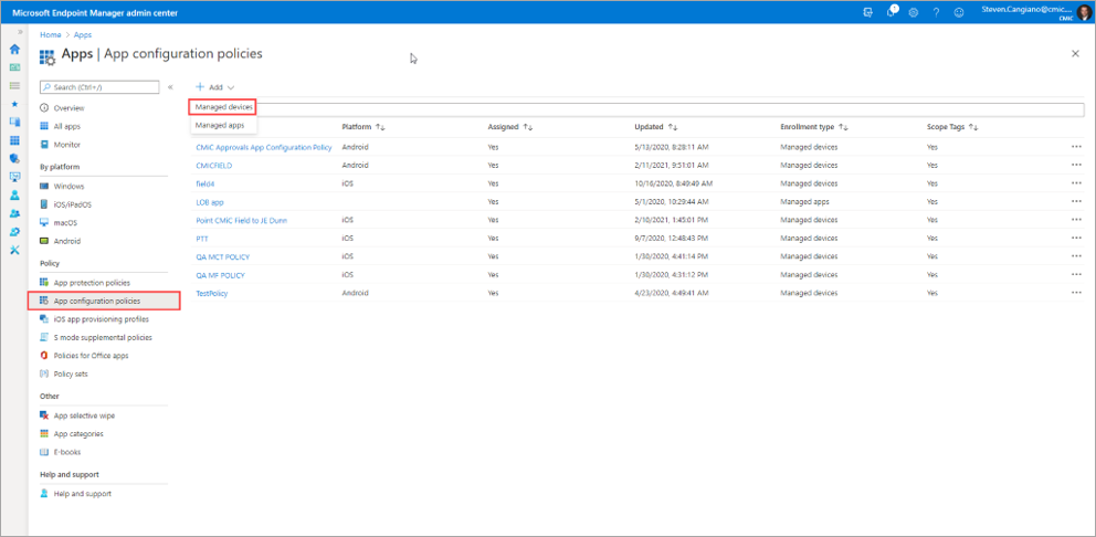 Screenshot of  Microsoft Endpoint Manager- Add confguration policies