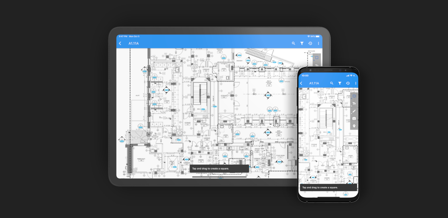 Image of Drawings on Construct PM on tablet and phone