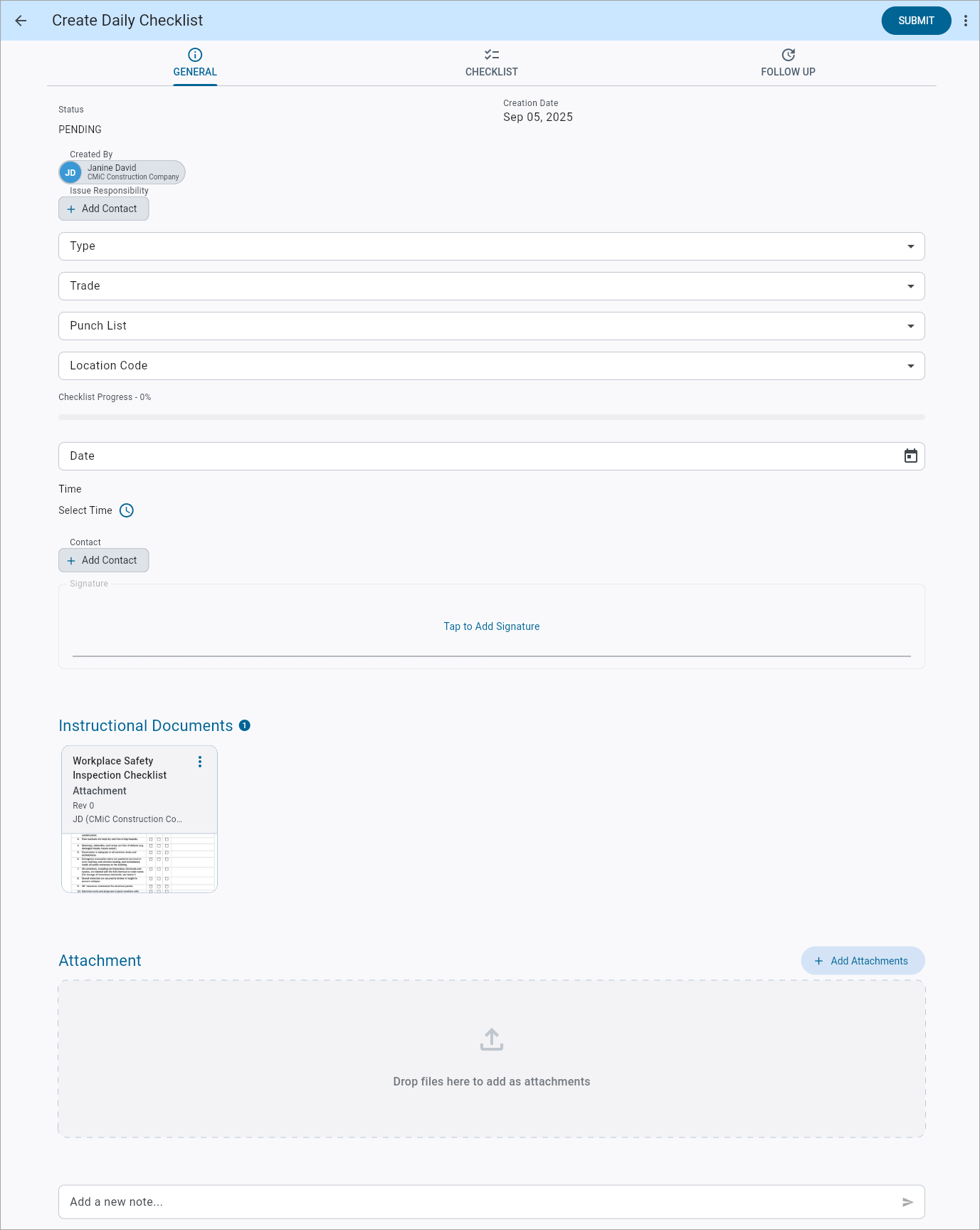 Screenshot of Checklists General tab