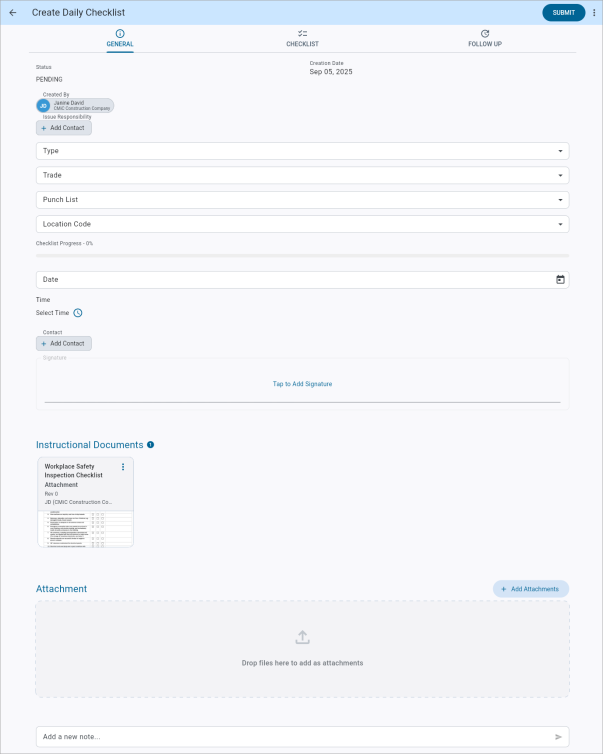 Screenshot of Checklists General tab
