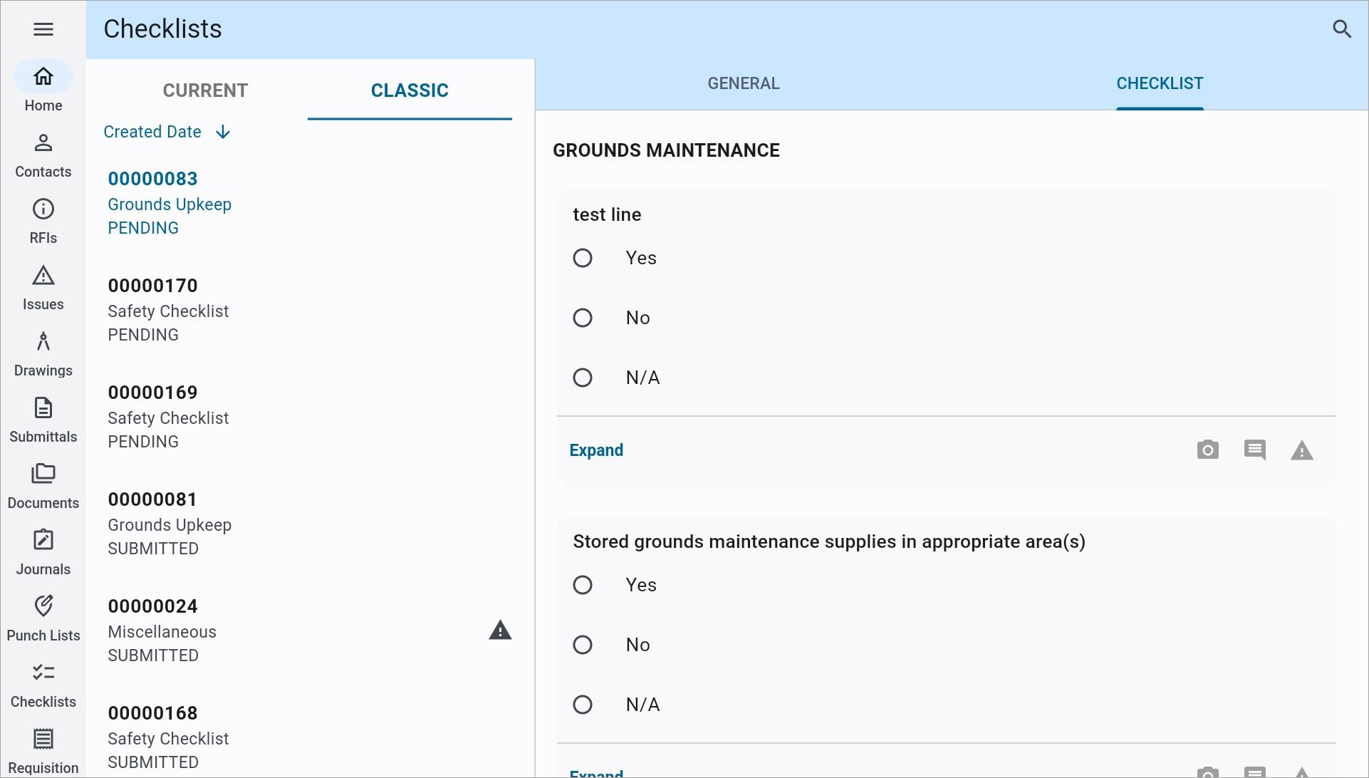 Construct PM - Accessing Classic Checklists
