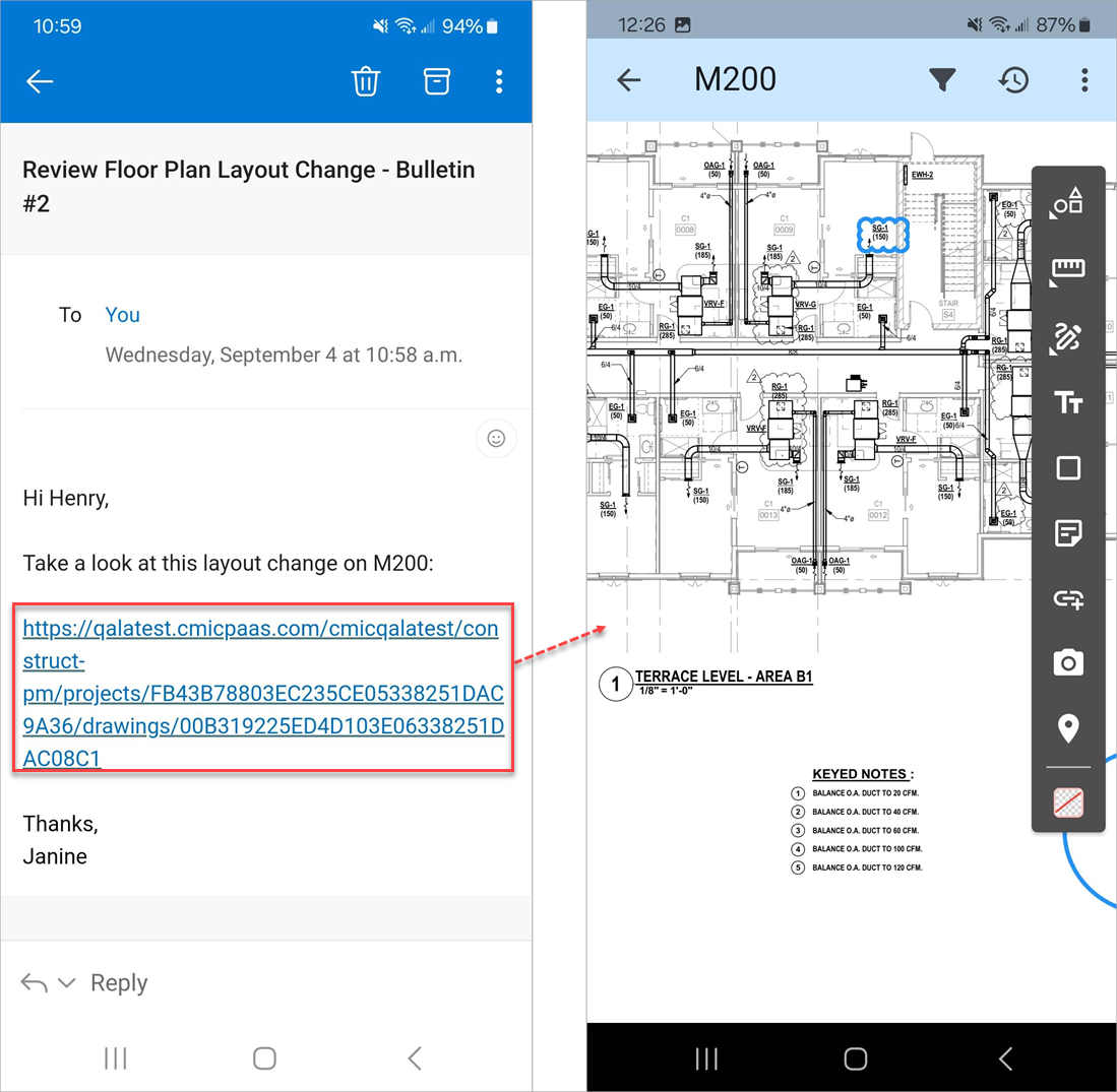 Image showing Construct PM launched from link in email