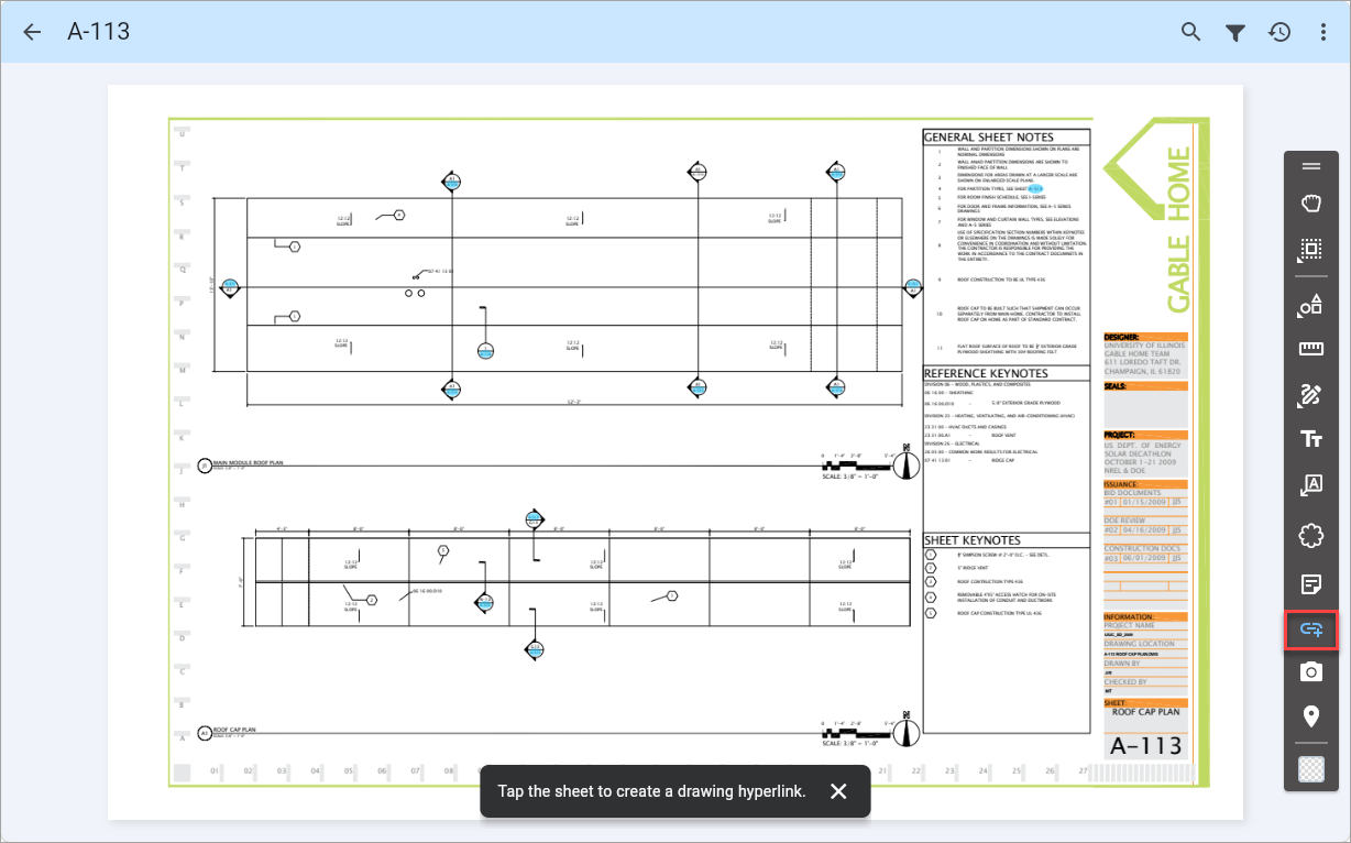 Screenshot of Drawing Link selected on Drawings screen