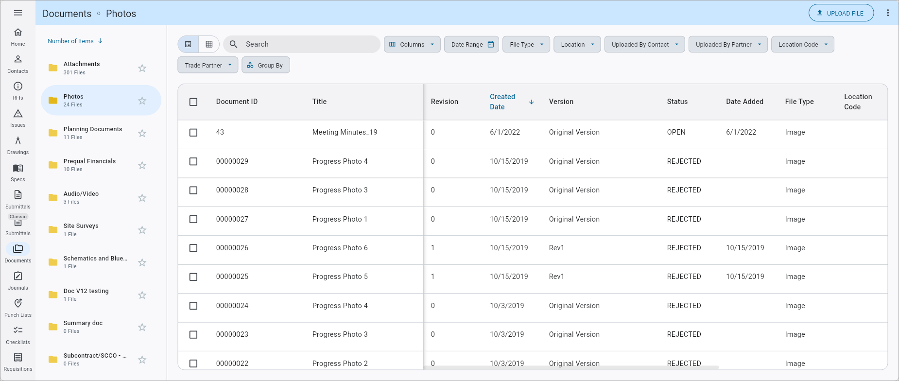 Screenshot of Drawings folder in list view