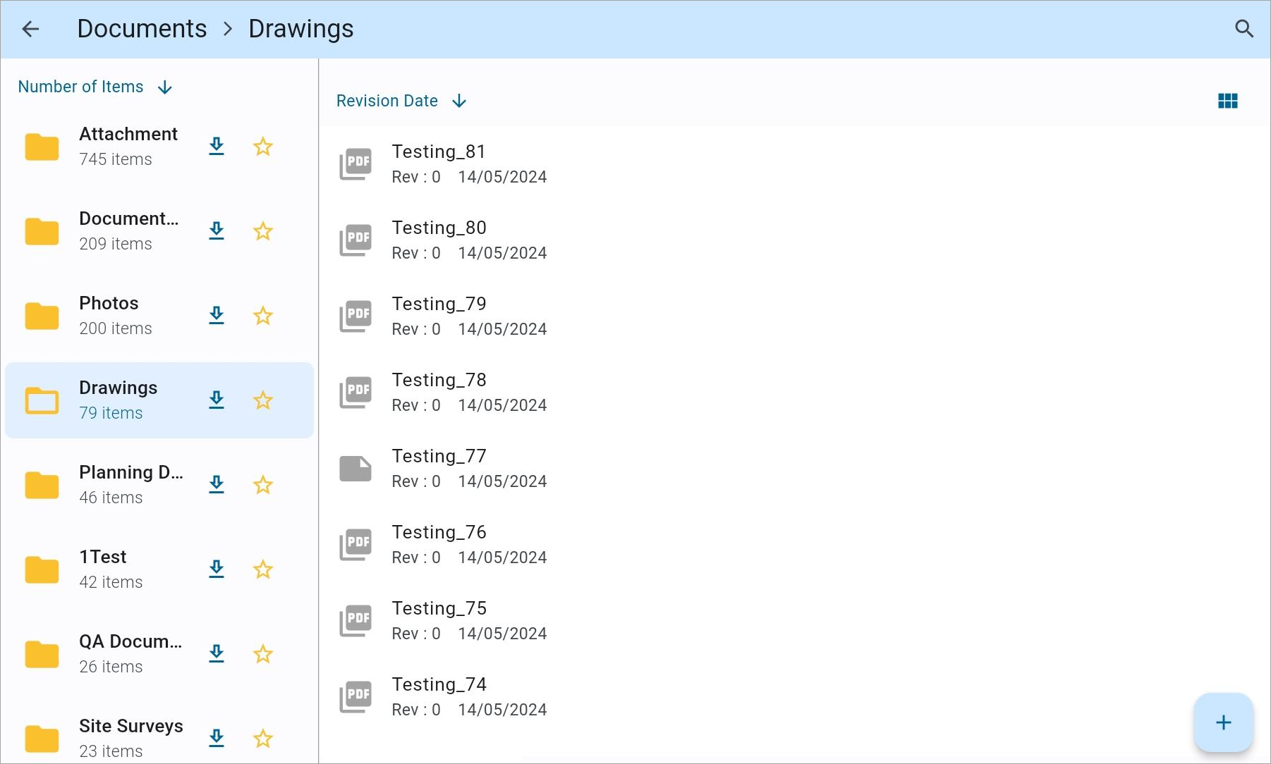 Screenshot of Drawings folder in list view