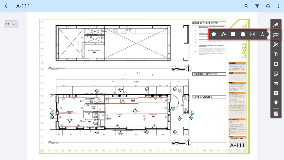 Screenshot of Drawing Measurement tools in Drawings