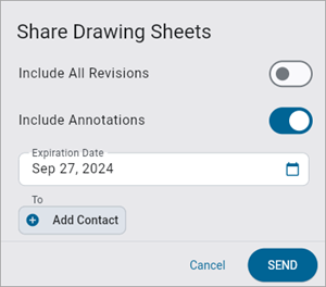 Screenshot of Share Drawing Sheets pop-up