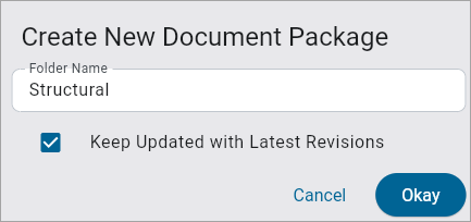 Screenshot of Drawings with Create New Document Package pop-up