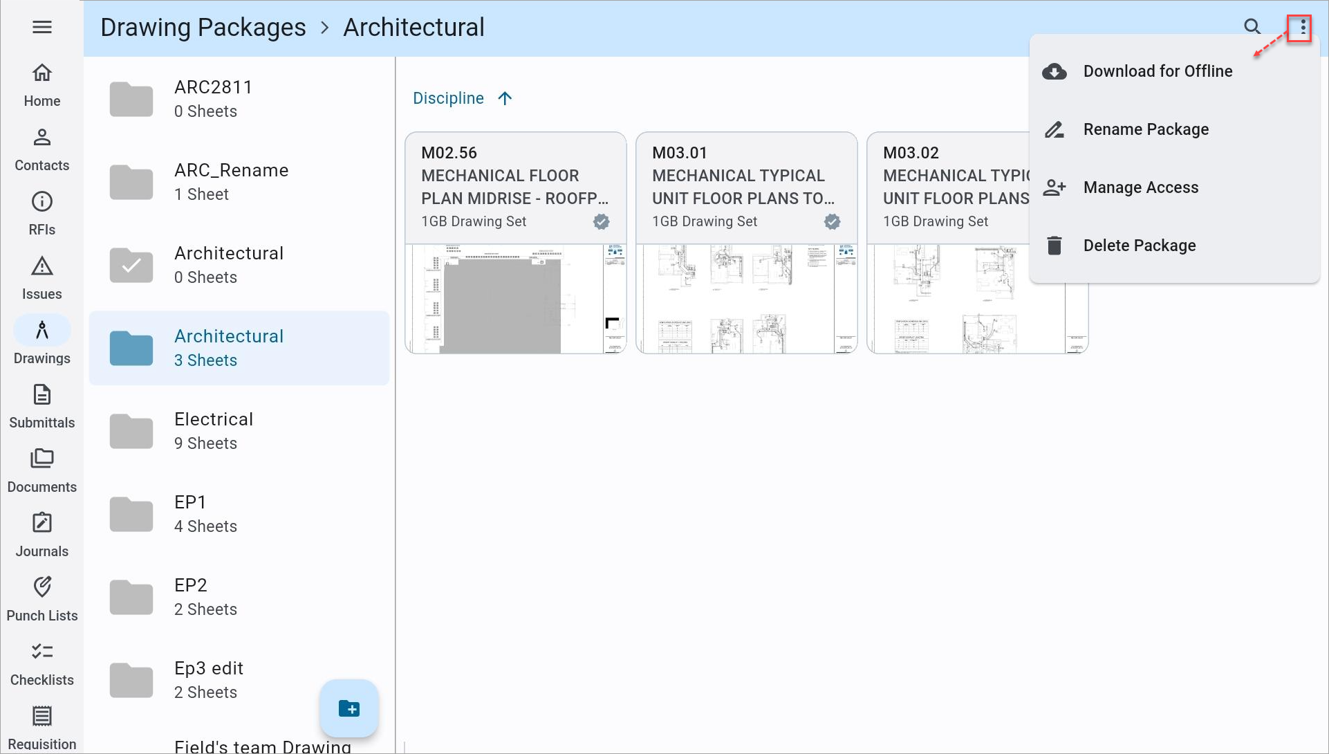 Screenshot of Drawings with menu selected