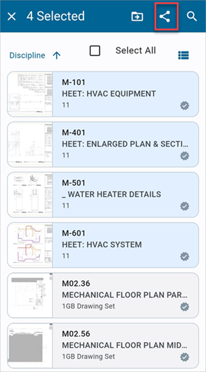 Screenshot of Drawings with selected records for sharing