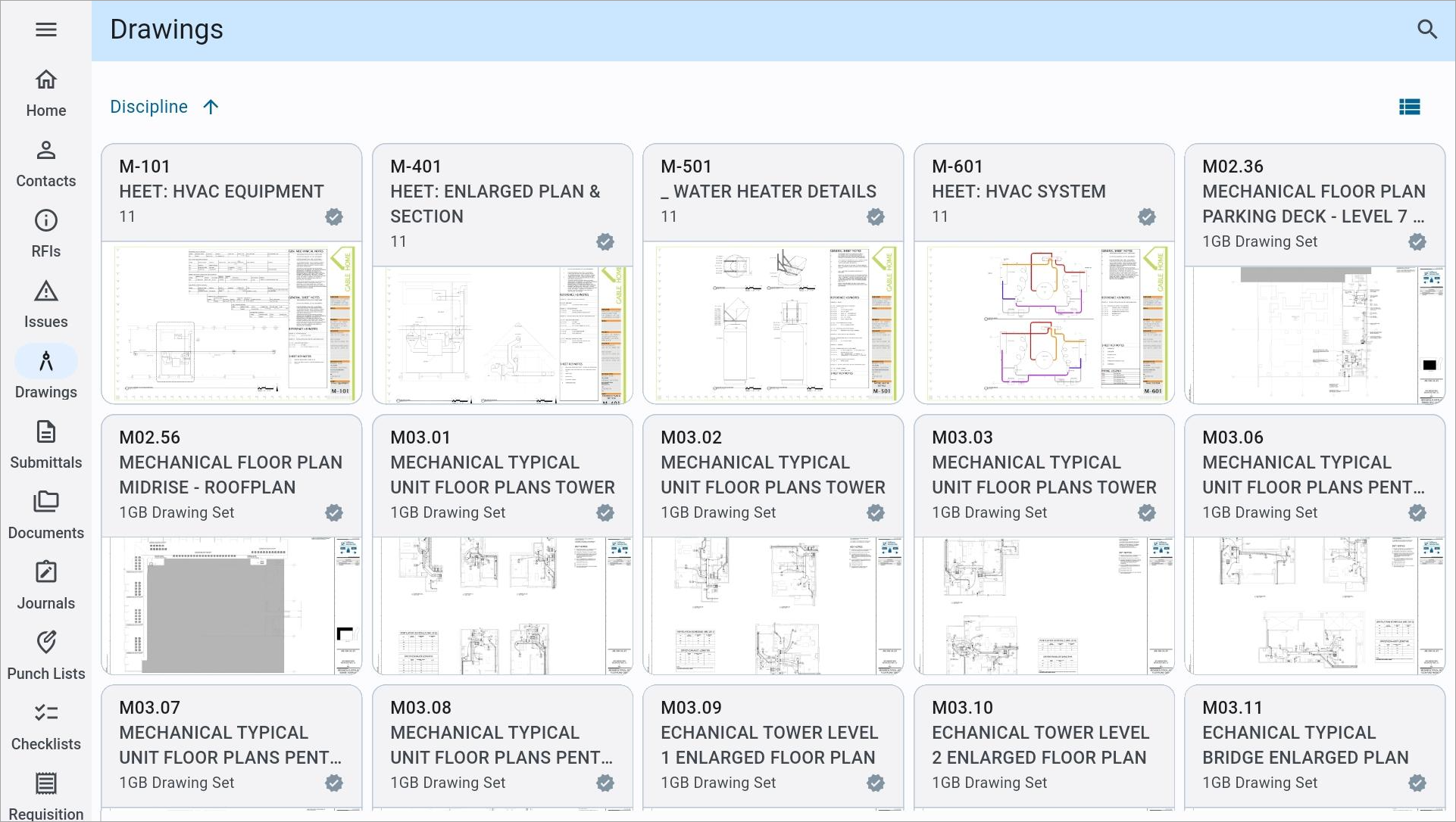 Screenshot of Drawings log in grid view