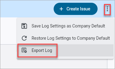 Screenshot of Options menu with Export Log option.