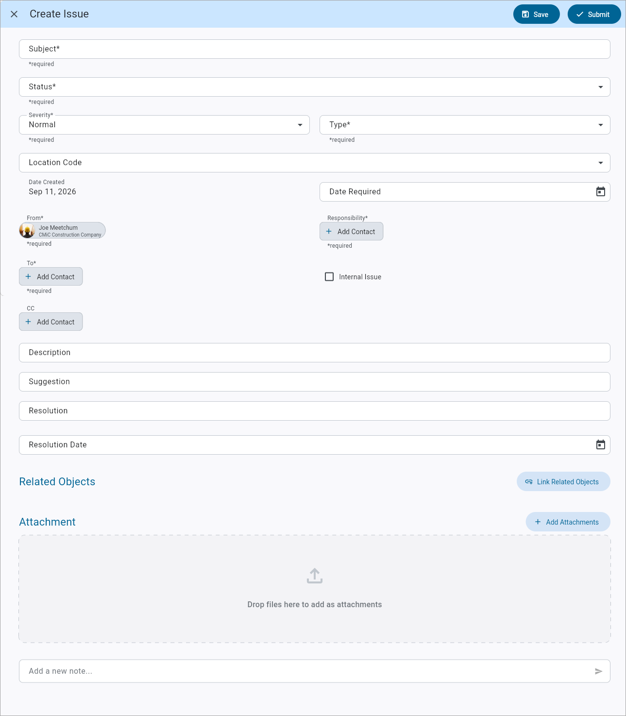Screenshot of Create Issue