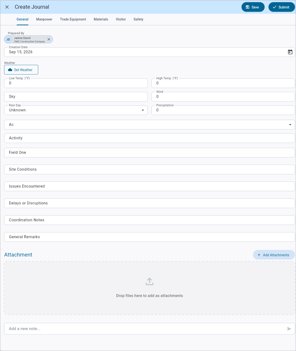 Screenshot of Create Journal.