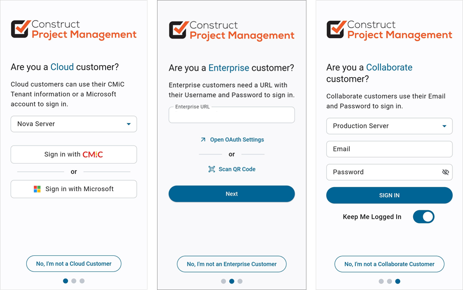 Screenshot of Login screens.