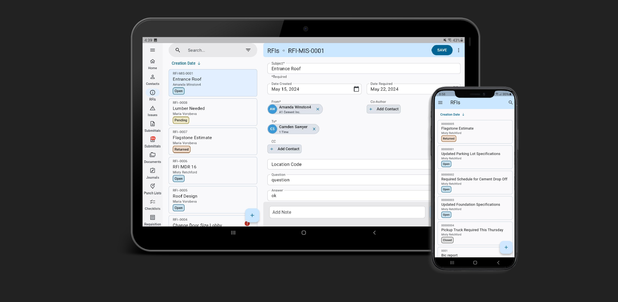 Image of tablet and mobile with RFI screens.