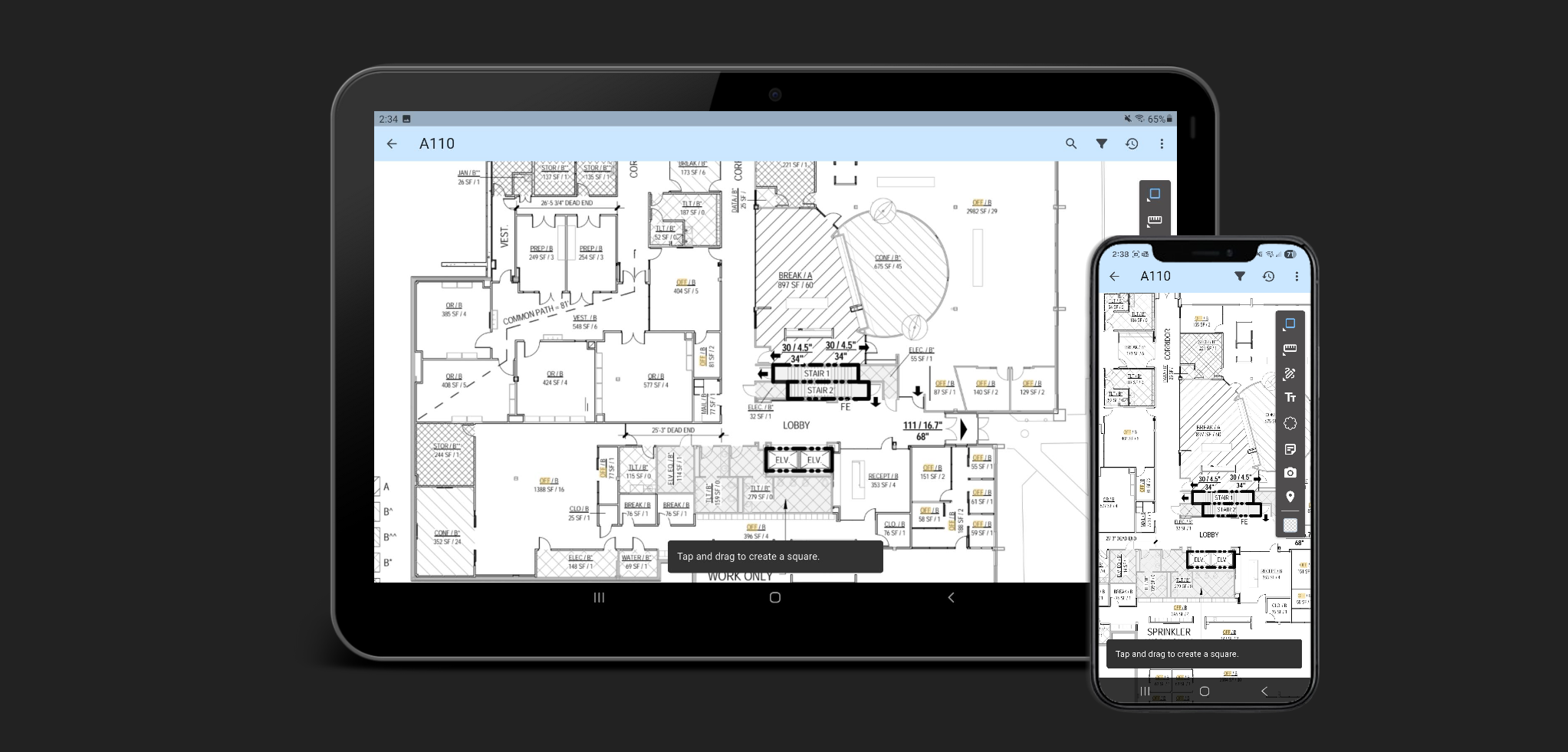 Image of tablet and mobile with Drawings screens.