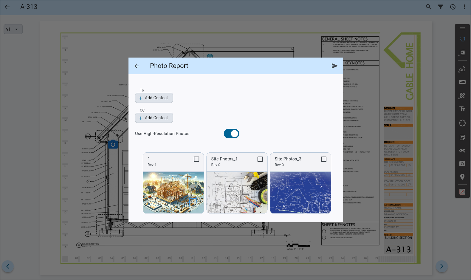 Screenshot of Photo Report pop-up on drawing sheet.