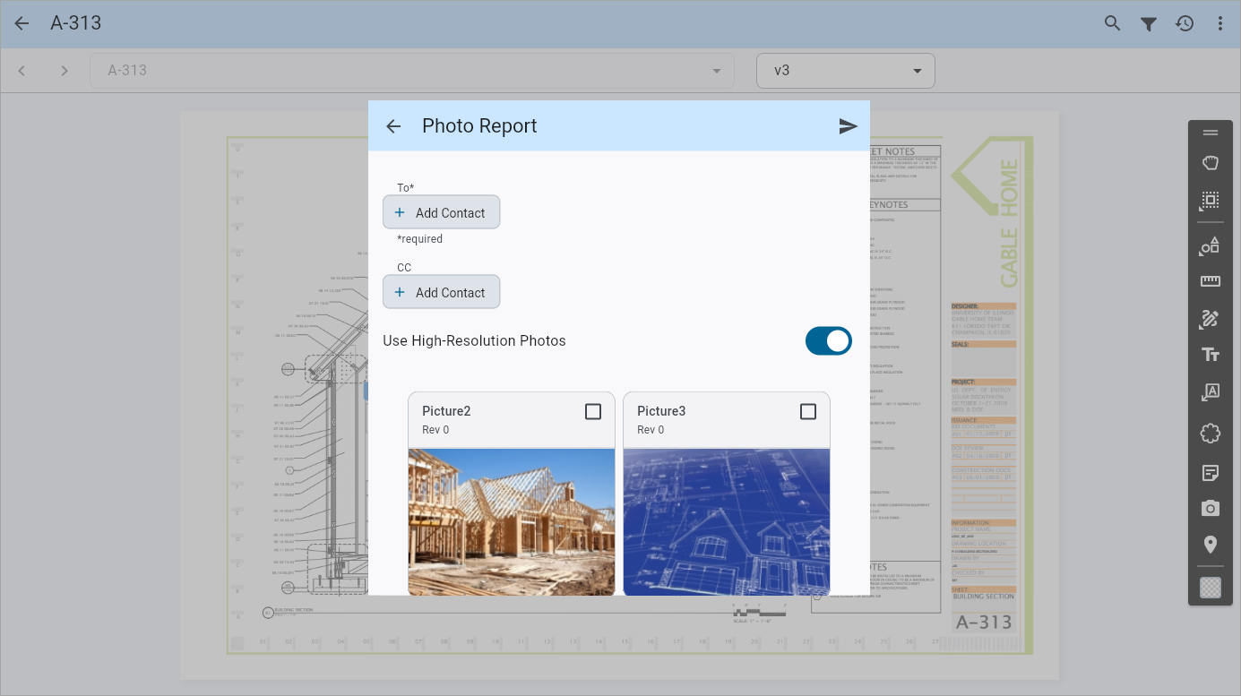 Screenshot of Photo Report pop-up on drawing sheet.