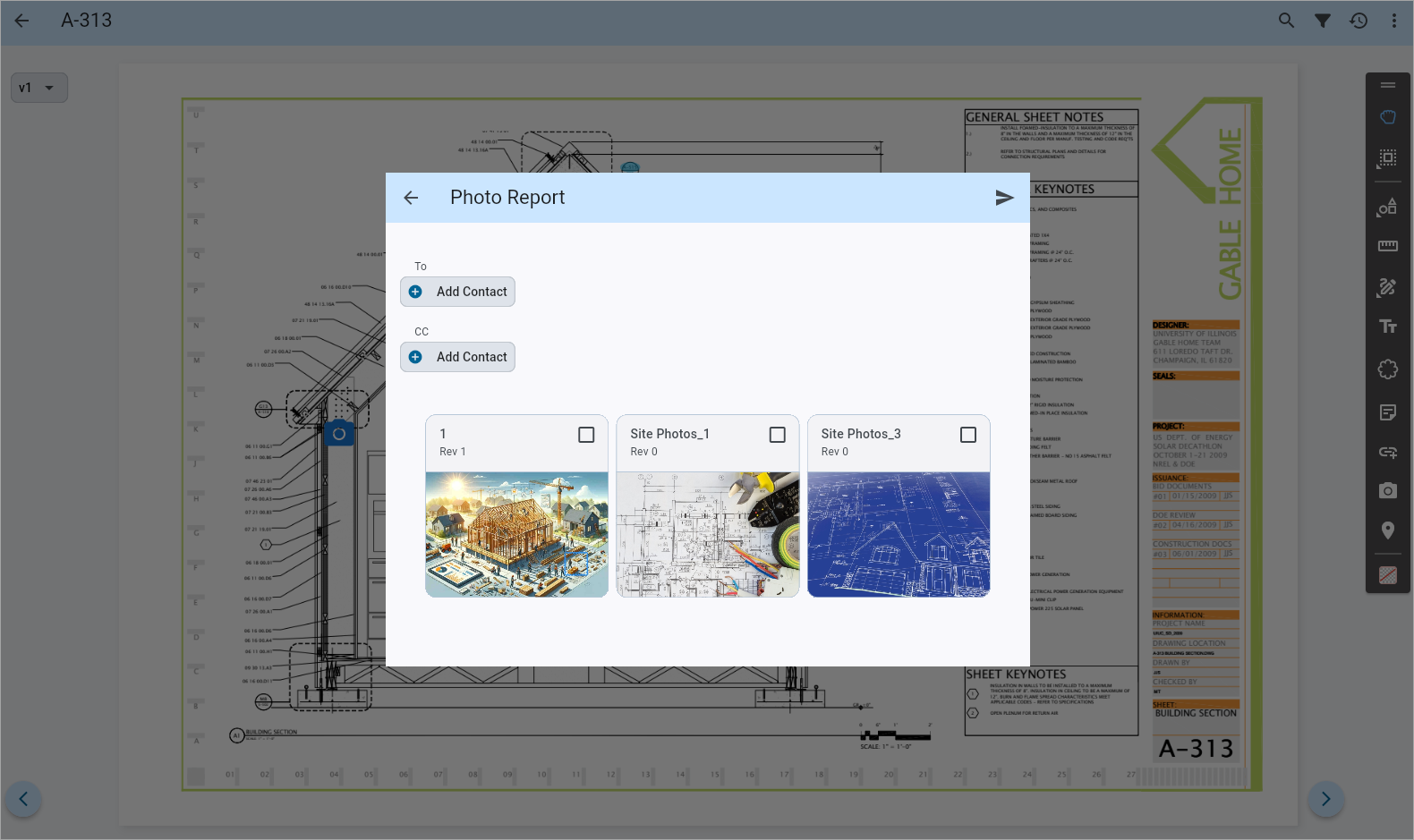 Screenshot of Photo Report pop-up on drawing sheet