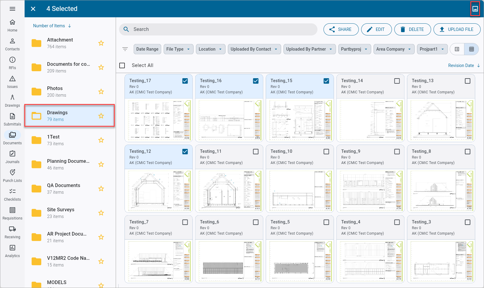 Screenshot of Documents with records selected