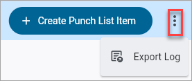 Screenshot of Punch Lists Menu with "Export Log" option.