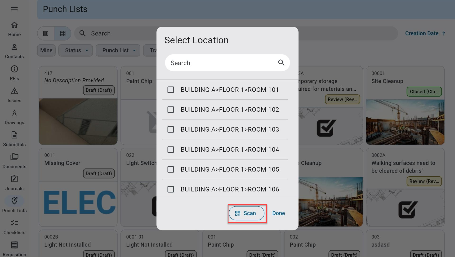 Screenshot of Select Location Code pop-up