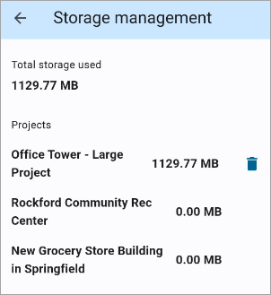 Screenshot of Storage management
