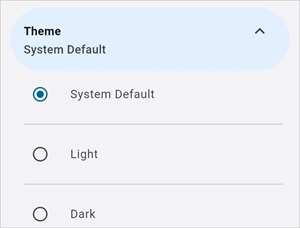 Screenshot of Theme drop-down.