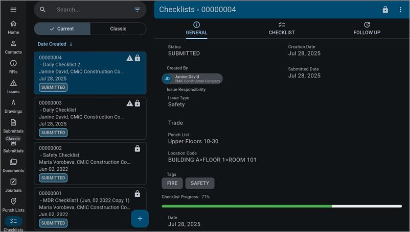 Screenshot of Checklists in dark mode.