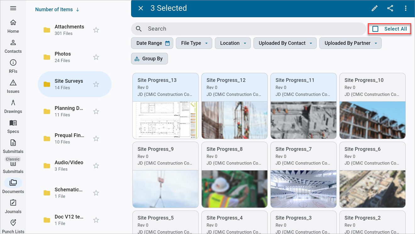 Screenshot of Documents with items selected