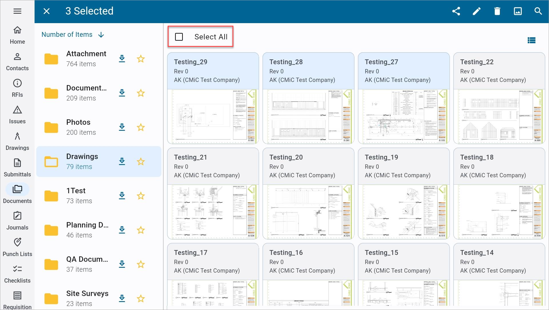 Screenshot of Documents with items selected