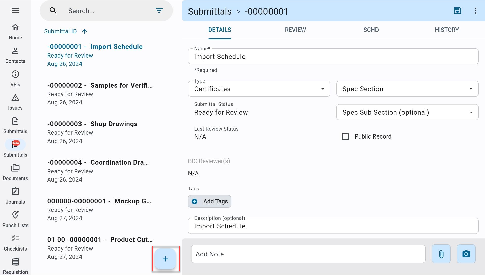 Screenshot of Submittals V2