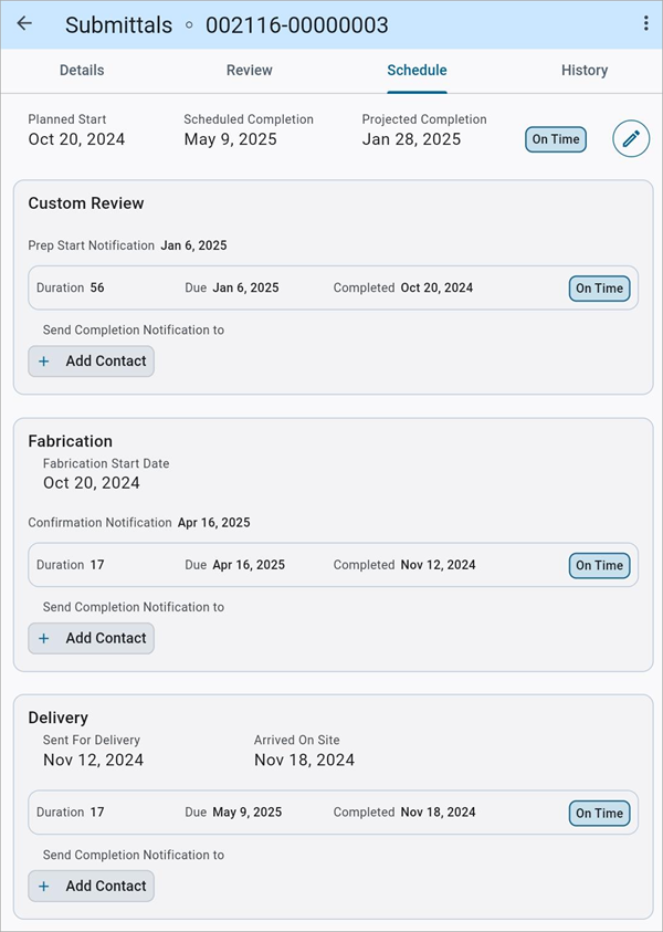 Screenshot of Schedule tab.