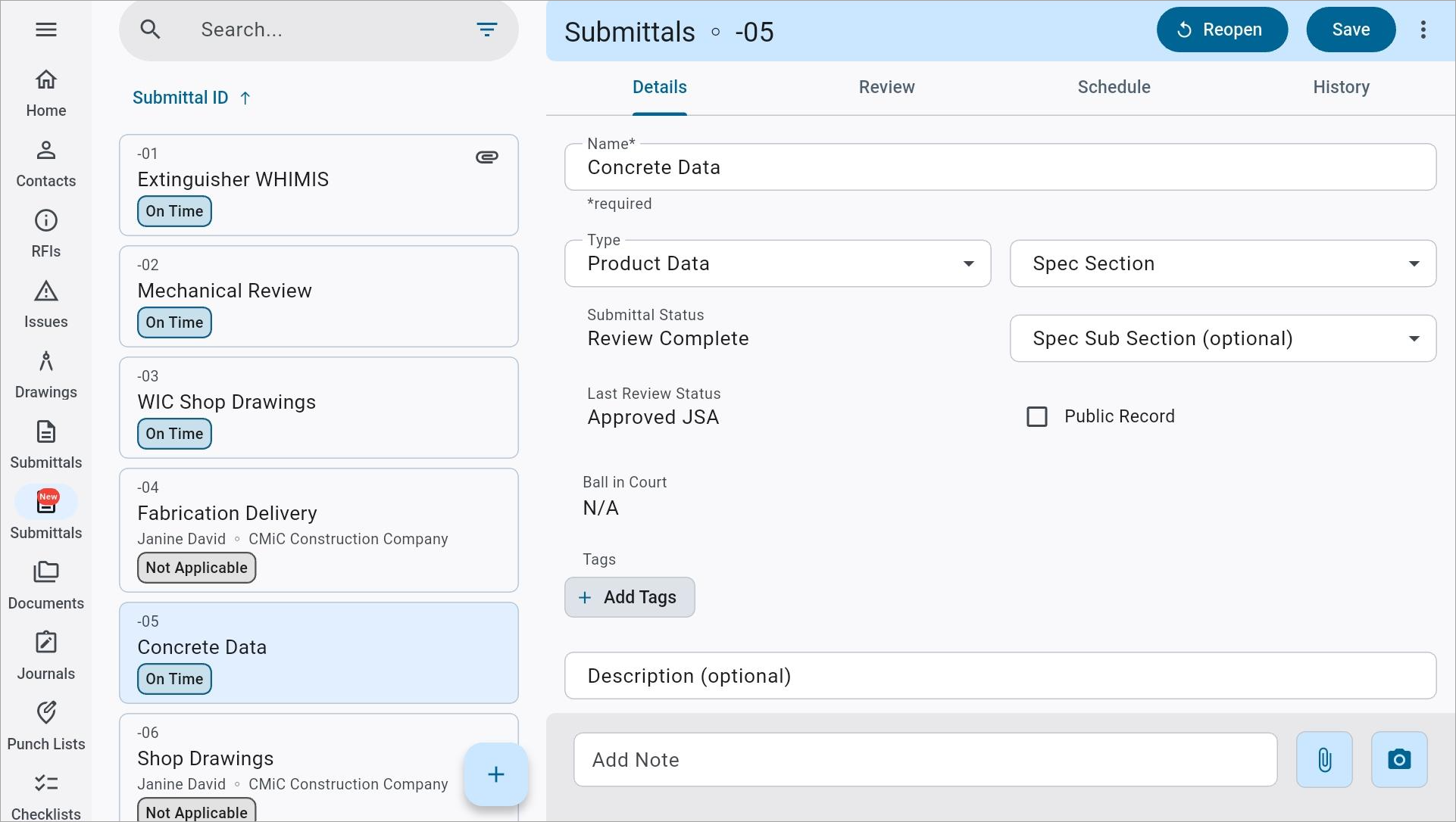 Screenshot of Submittals V2.